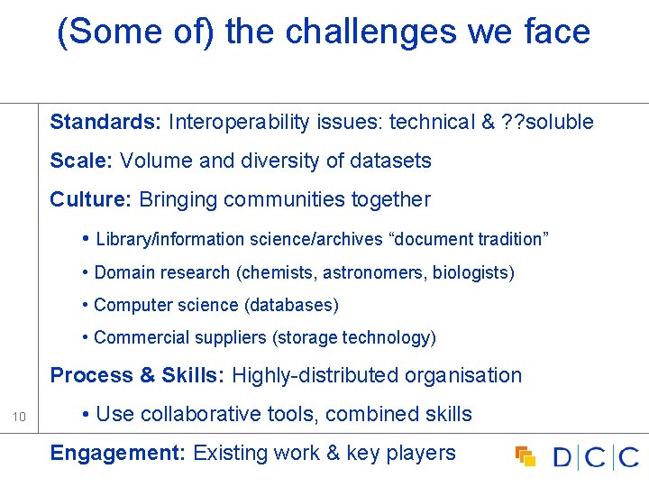 (Some of) the challenges we face Standards: Interoperability issues: technical & ? ? soluble (Some of) the challenges we face Standards: Interoperability issues: technical & ? ? soluble