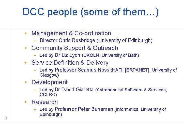 DCC people (some of them…) • Management & Co-ordination – Director Chris Rusbridge (University DCC people (some of them…) • Management & Co-ordination – Director Chris Rusbridge (University