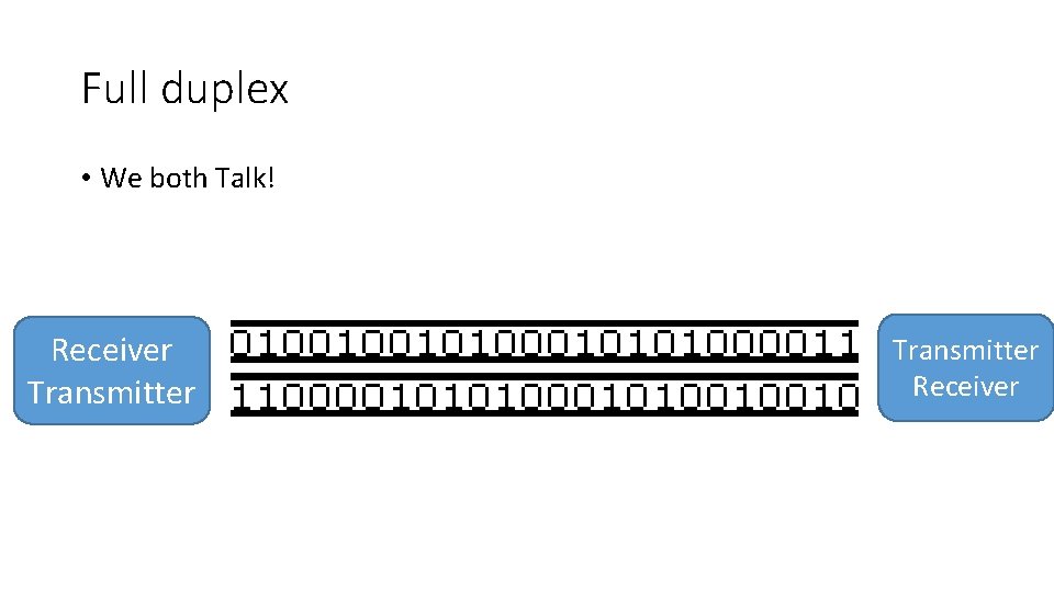 Full duplex • We both Talk! Receiver Transmitter Receiver 