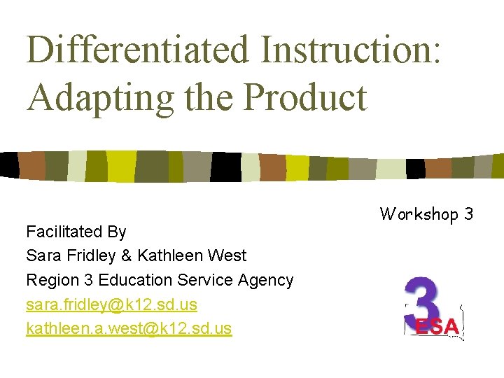 Differentiated Instruction: Adapting the Product Facilitated By Sara Fridley & Kathleen West Region 3