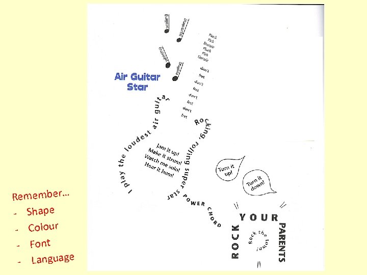 Remember… - Shape - Colour - Font - Language 