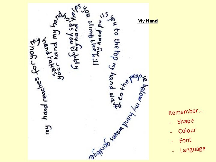 My Hand Remember… - Shape - Colour - Font - Language 
