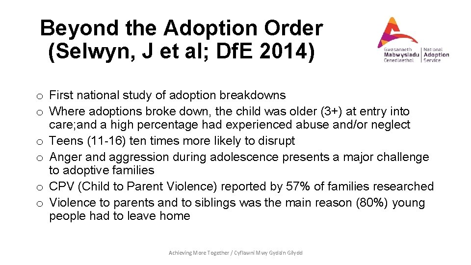 Beyond the Adoption Order (Selwyn, J et al; Df. E 2014) o First national