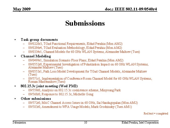 May 2009 doc. : IEEE 802. 11 -09/0540 r 4 Submissions • Task group