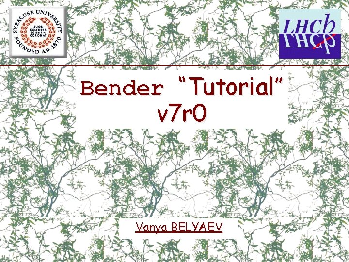 Bender “Tutorial” v 7 r 0 Vanya BELYAEV 