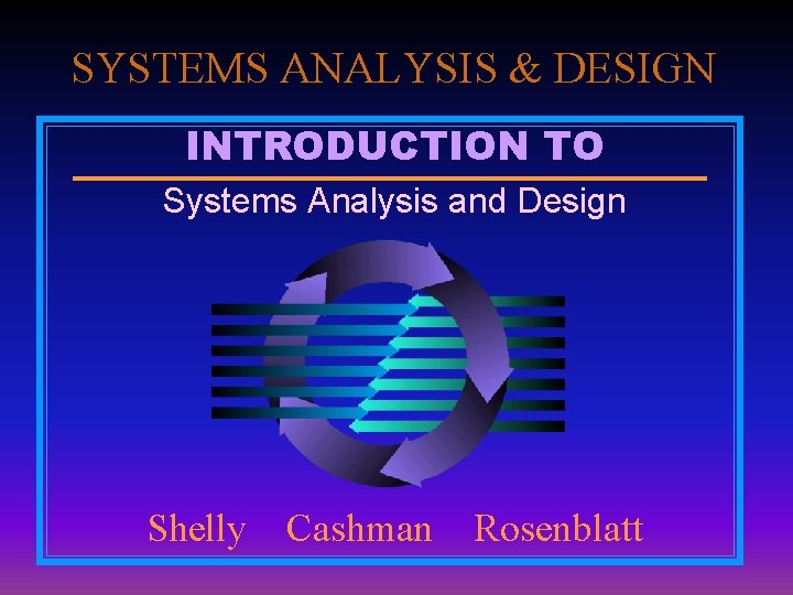 SYSTEMS ANALYSIS & DESIGN INTRODUCTION TO Systems Analysis and Design Shelly Cashman Rosenblatt 