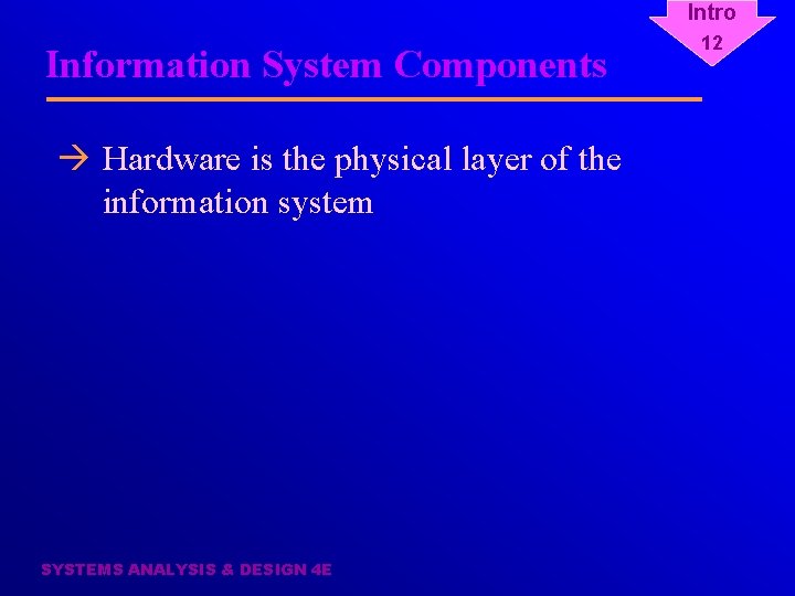 Intro Information System Components à Hardware is the physical layer of the information system