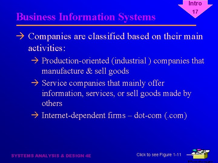 Intro Business Information Systems 17 à Companies are classified based on their main activities: