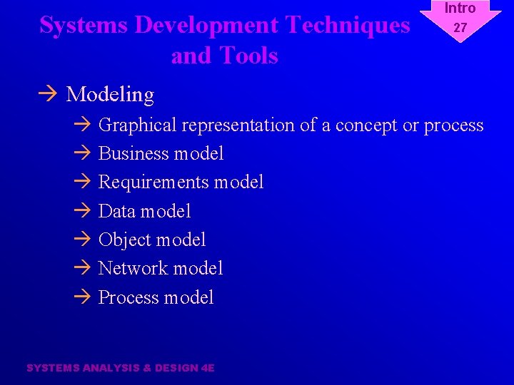 Systems Development Techniques and Tools Intro 27 à Modeling à Graphical representation of a