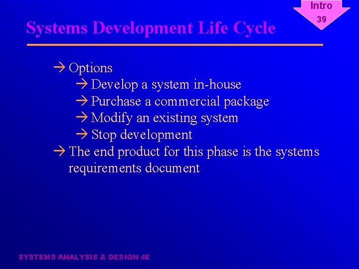 Intro Systems Development Life Cycle 39 à Options à Develop a system in-house à