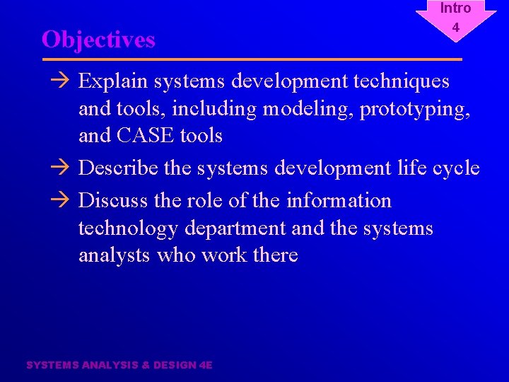 Intro Objectives 4 à Explain systems development techniques and tools, including modeling, prototyping, and