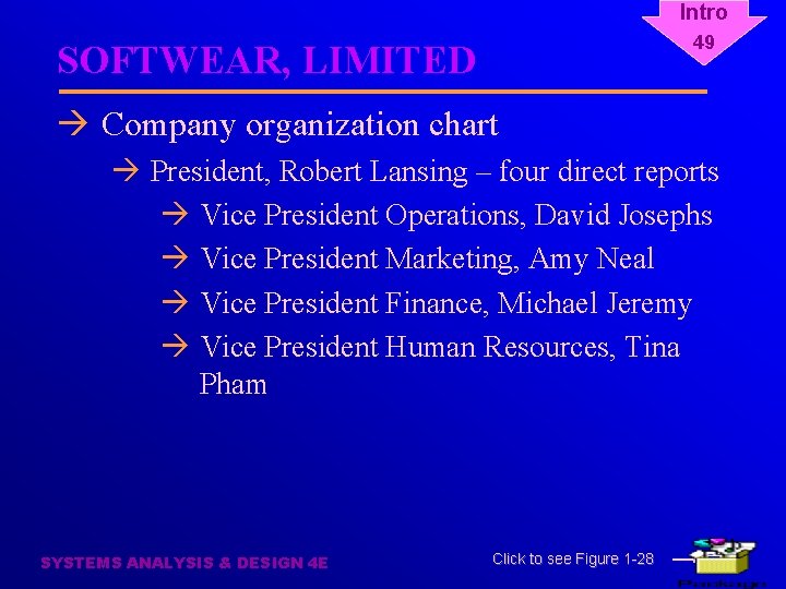 Intro 49 SOFTWEAR, LIMITED à Company organization chart à President, Robert Lansing – four