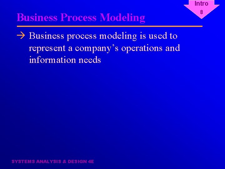 Intro Business Process Modeling à Business process modeling is used to represent a company’s