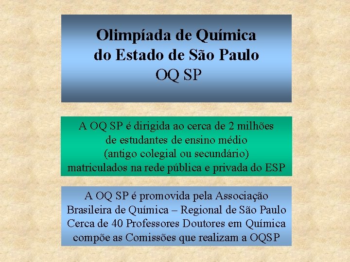Olimpíada de Química do Estado de São Paulo OQ SP A OQ SP é
