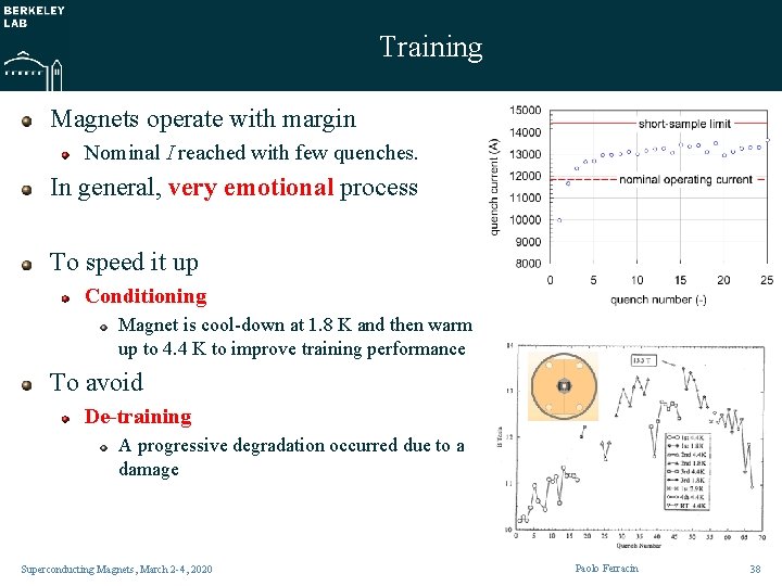 Training Magnets operate with margin Nominal I reached with few quenches. In general, very