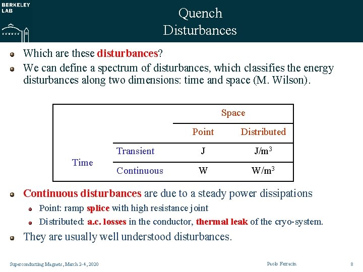 Quench Disturbances Which are these disturbances? We can define a spectrum of disturbances, which