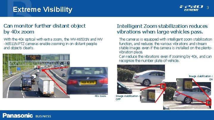 3 Extreme Visibility Can monitor further distant object by 40 x zoom Intelligent Zoom