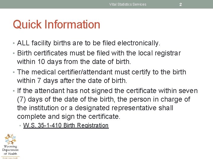 Vital Statistics Services VITAL STATISTICS SERVICES EBRS Basic