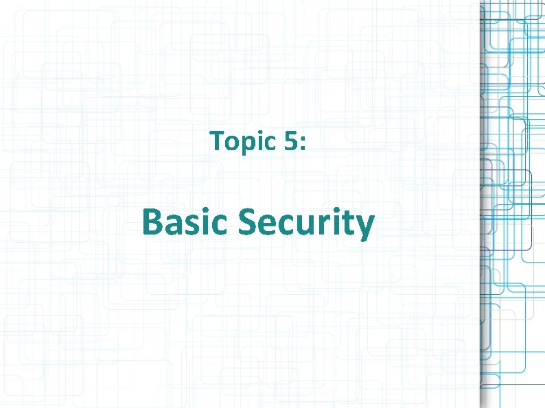 Topic 5: Basic Security 