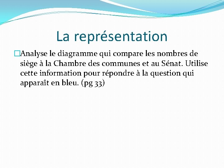 La représentation �Analyse le diagramme qui compare les nombres de siège à la Chambre