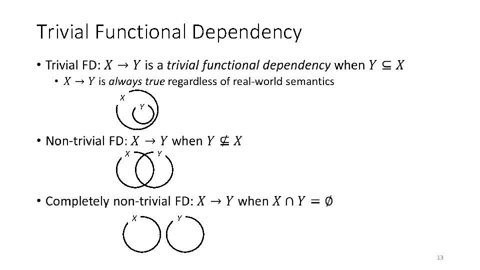 Trivial Functional Dependency • X Y X Y 13 