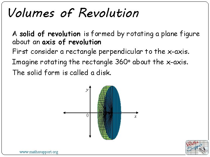 Volumes of Revolution A solid of revolution is formed by rotating a plane figure