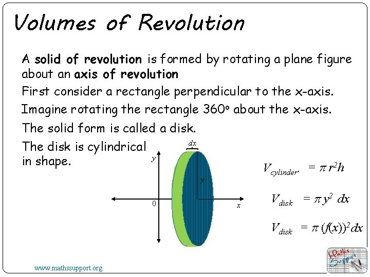 Volumes of Revolution A solid of revolution is formed by rotating a plane figure