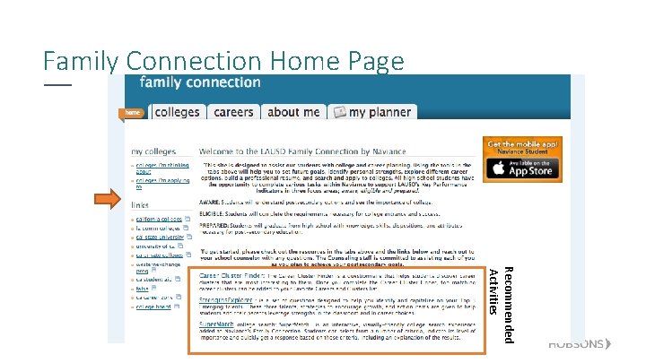 Family Connection Home Page Recommended Activities 