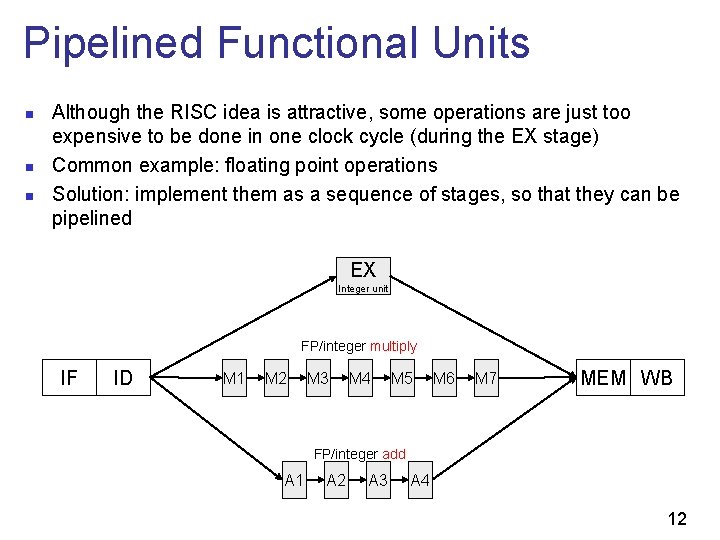Pipelined Functional Units n n n Although the RISC idea is attractive, some operations