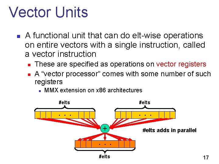 Vector Units n A functional unit that can do elt-wise operations on entire vectors