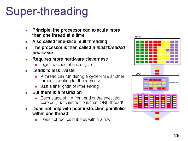 Super-threading n n Principle: the processor can execute more than one thread at a