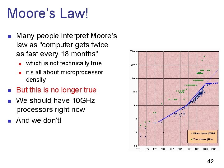 Moore’s Law! n Many people interpret Moore’s law as “computer gets twice as fast