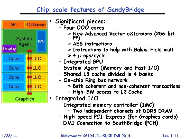 Chip-scale features of Sandy. Bridge • Significant pieces: – Four OOO cores » New Chip-scale features of Sandy. Bridge • Significant pieces: – Four OOO cores » New