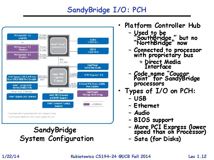 Sandy. Bridge I/O: PCH • Platform Controller Hub – Used to be “South. Bridge, Sandy. Bridge I/O: PCH • Platform Controller Hub – Used to be “South. Bridge,