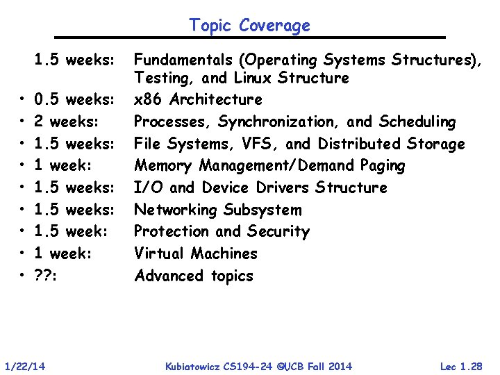 Topic Coverage 1. 5 weeks: • • • 0. 5 weeks: 2 weeks: 1. Topic Coverage 1. 5 weeks: • • • 0. 5 weeks: 2 weeks: 1.