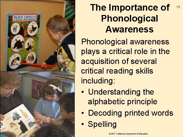 The Importance of Phonological Awareness Phonological awareness plays a critical role in the acquisition