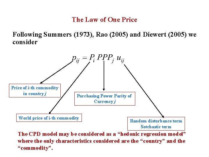 The Law of One Price Following Summers (1973), Rao (2005) and Diewert (2005) we