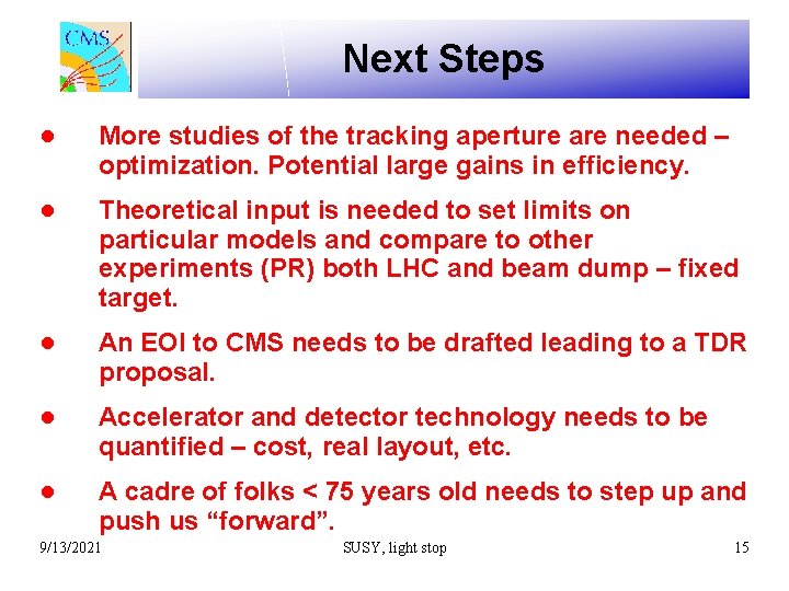 Next Steps ● More studies of the tracking aperture are needed – optimization. Potential