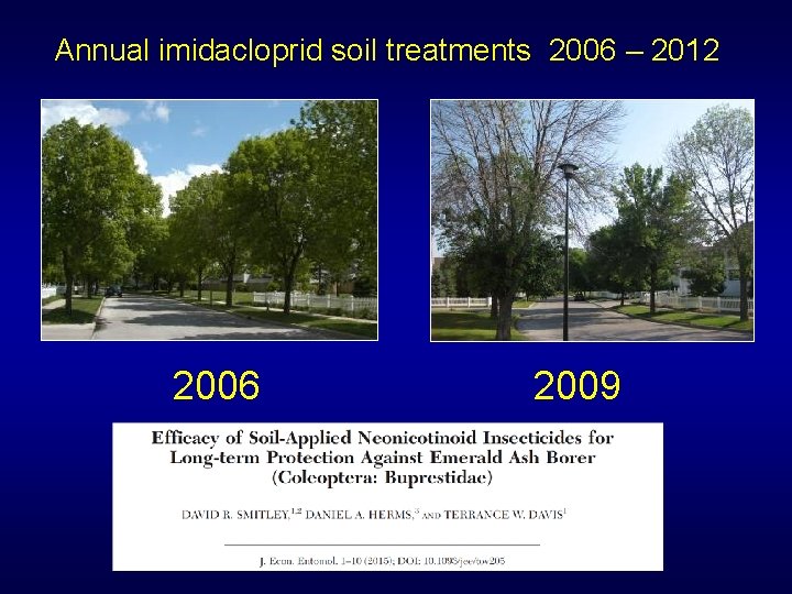 Annual imidacloprid soil treatments 2006 – 2012 2006 2009 