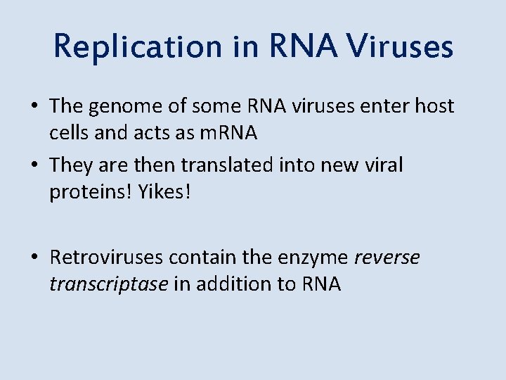 Replication in RNA Viruses • The genome of some RNA viruses enter host cells