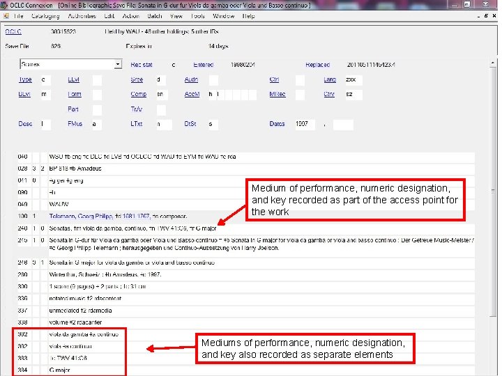 Medium of performance, numeric designation, and key recorded as part of the access point