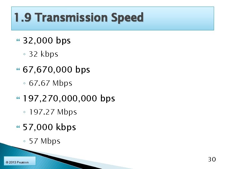 1. 9 Transmission Speed 32, 000 bps ◦ 32 kbps 67, 670, 000 bps