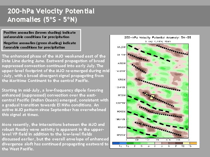 200 -h. Pa Velocity Potential Anomalies (5ºS - 5ºN) Positive anomalies (brown shading) indicate