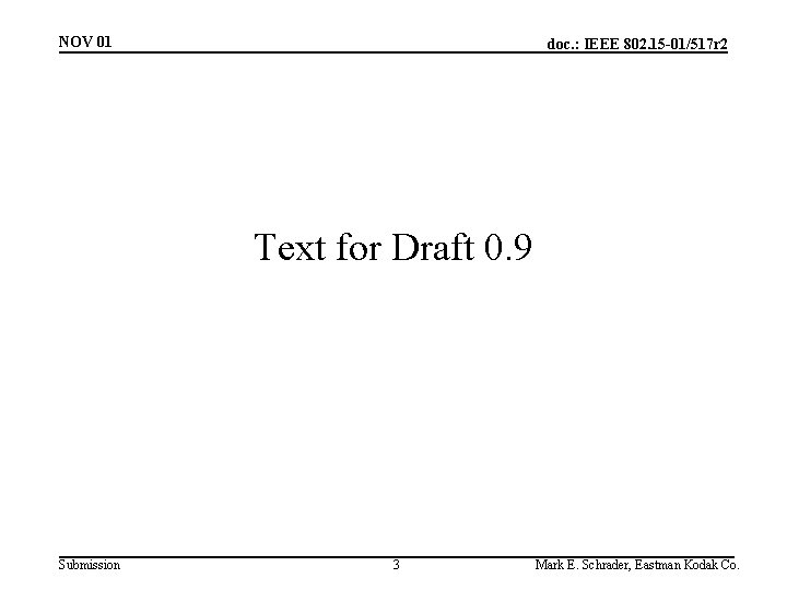 NOV 01 doc. : IEEE 802. 15 -01/517 r 2 Text for Draft 0.