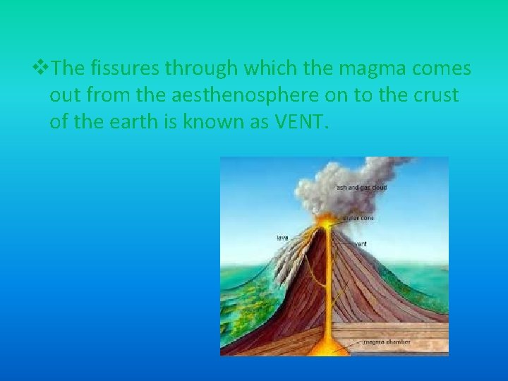 v. The fissures through which the magma comes out from the aesthenosphere on to