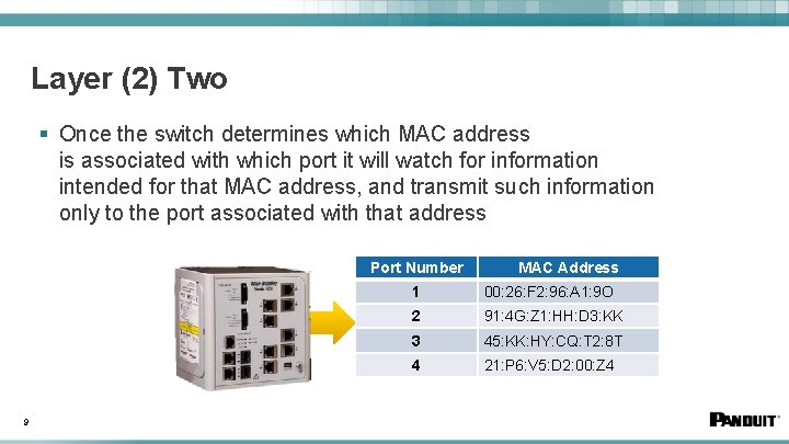 Layer (2) Two § Once the switch determines which MAC address is associated with