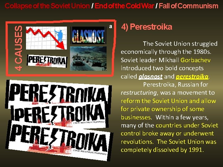 4 CAUSES Collapse of the Soviet Union / End of the Cold War /