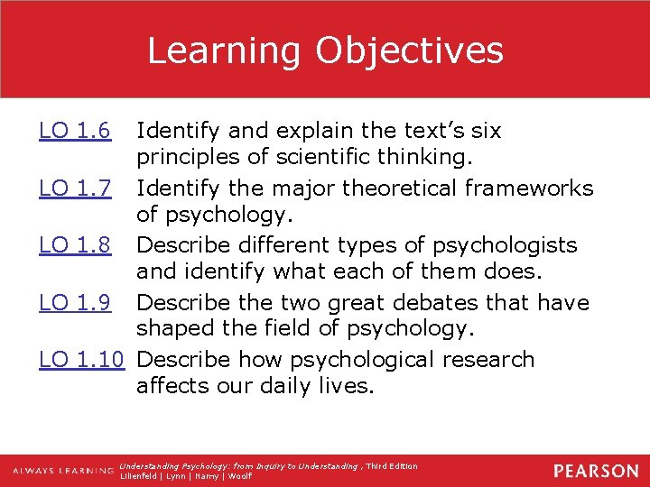 Learning Objectives LO 1. 6 LO LO Identify and explain the text’s six principles