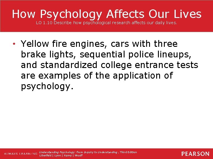 How Psychology Affects Our Lives LO 1. 10 Describe how psychological research affects our