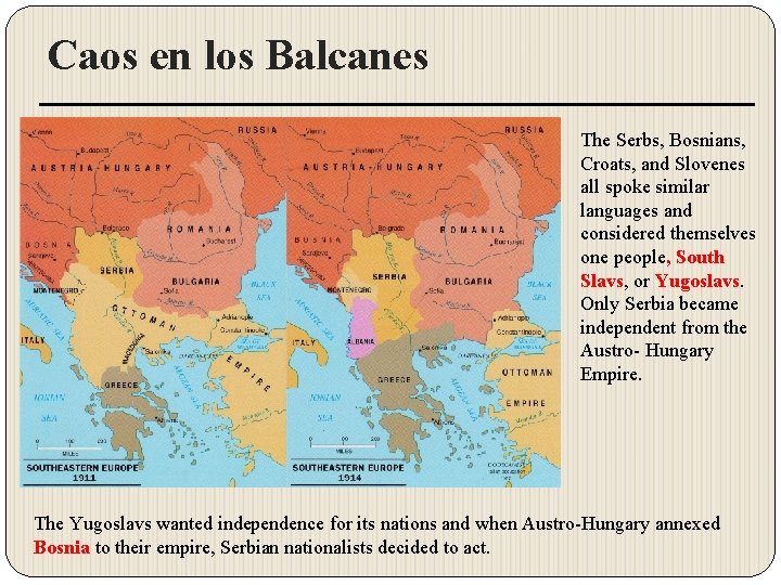 Caos en los Balcanes The Serbs, Bosnians, Croats, and Slovenes all spoke similar languages